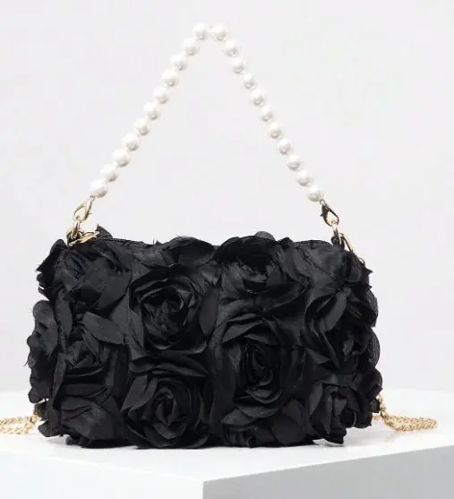 Flower Rose Ruffle Wedding Evening Clutch Bag - AJVANI