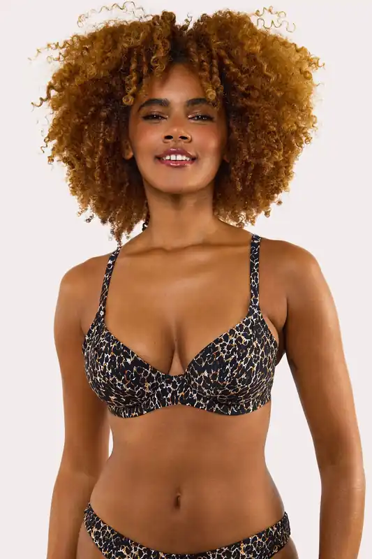 Juliet Leopard Print Mix & Match Fuller Bust Plunge Bikini Top - Wolf & Whistle