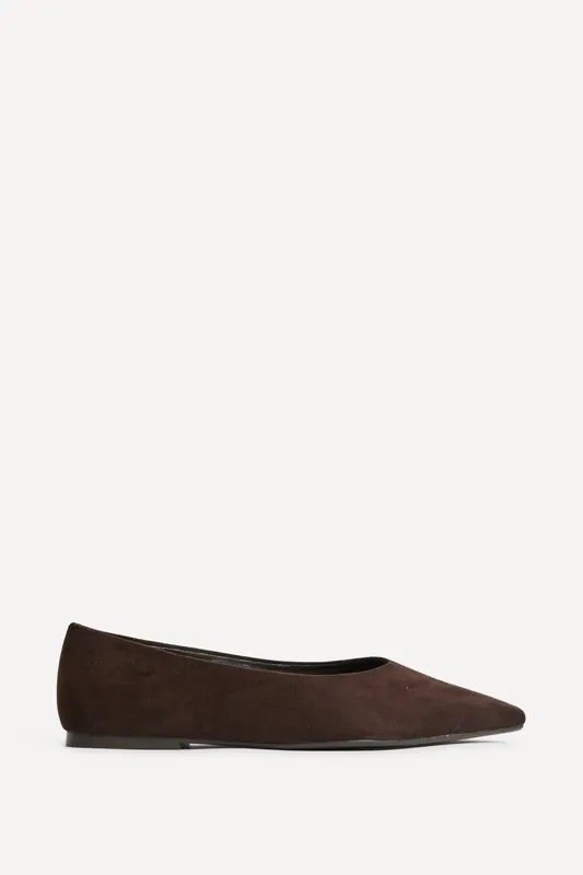 Candid Wide Fit Brown Pointed Toe Ballet Flats - Linzi
