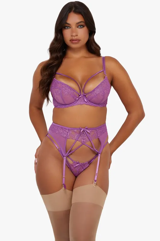 Rosanna Purple Embroidery Suspender Belt - Playful Promises
