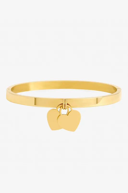 Gold Plated Waterproof Heart Charm Engraveable Bangle - Jon Richard