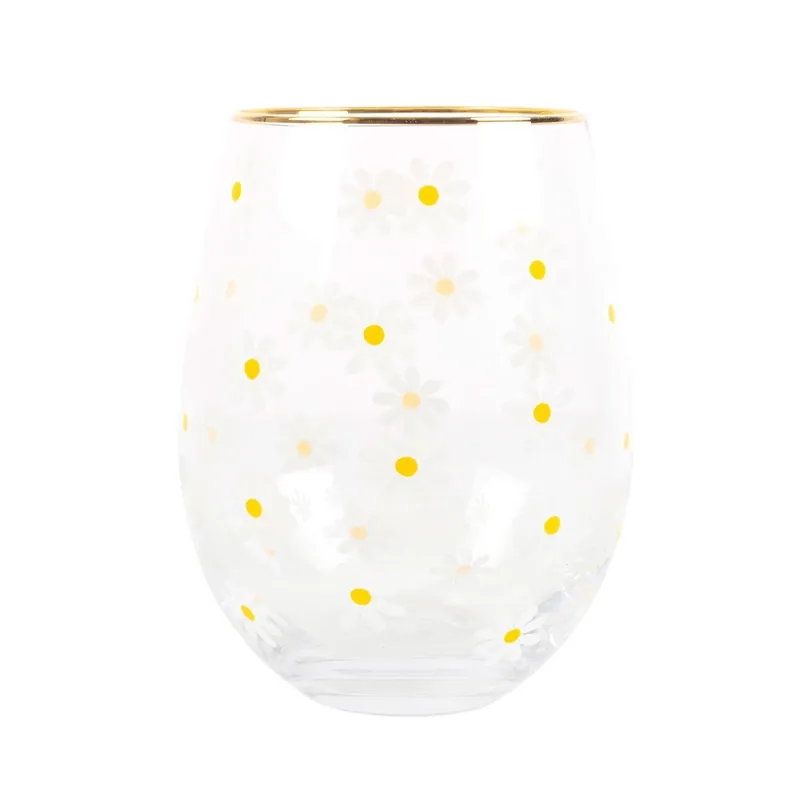 Spring Time Daisy Stemless Wine Glass - Something Different