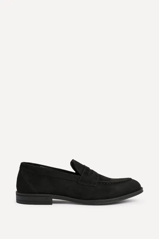 Aurelio Mens Black Faux Suede Penny Loafers - Linzi