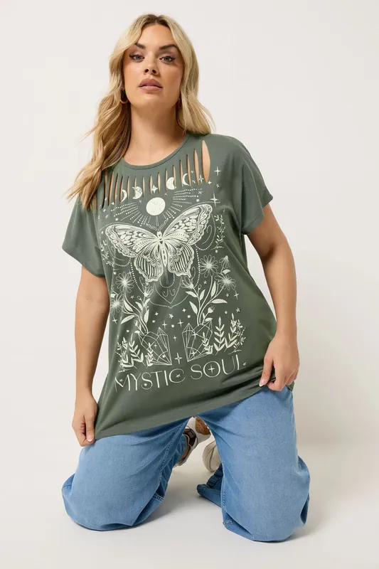 Laser Cut Slogan T-Shirt