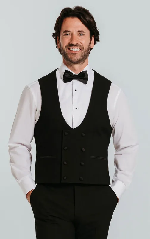 Black Double Breasted Slim Fit Tuxedo Waistcoat - Dobell