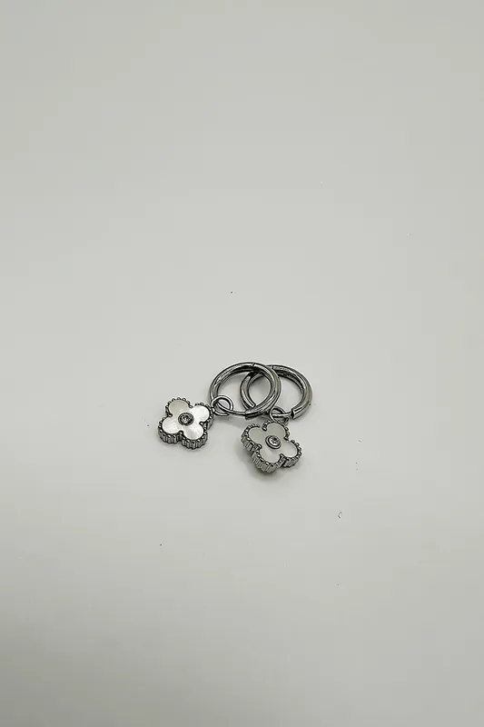 Mini Clover Drop Hoop Earrings in Silver - SVNX