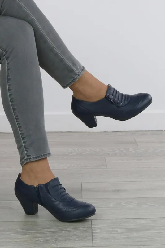 Mid Cuban Heel Brogue Buttoned Ankle Boots Shoe Boots - AJVANI