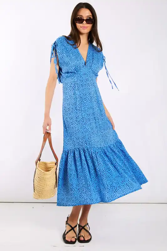 Blue Leopard Ruched Midi Dress - Needs No Label