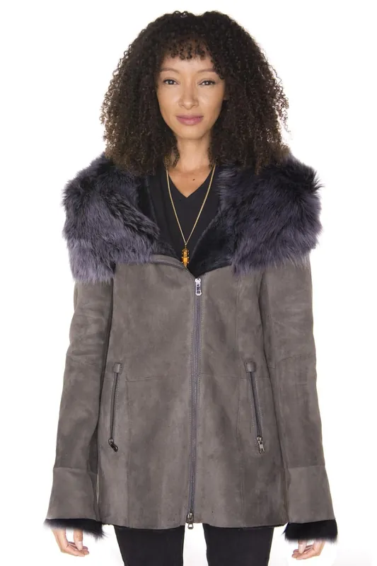 Suede Hooded Merino Sheepskin Coat-Romsey