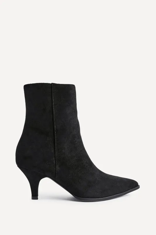 Pursuit Black Faux Suede Heeled Pointed Ankle Boot - Linzi