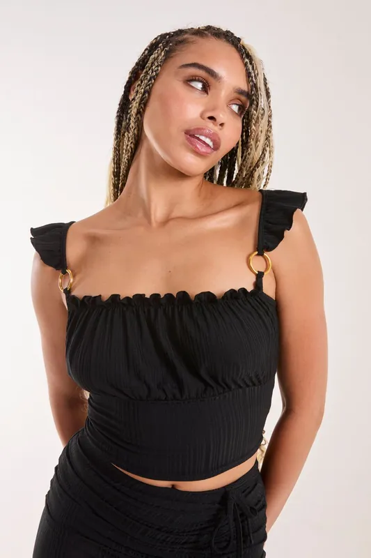 Frill Strap and Trim Crop Top - Pink Vanilla