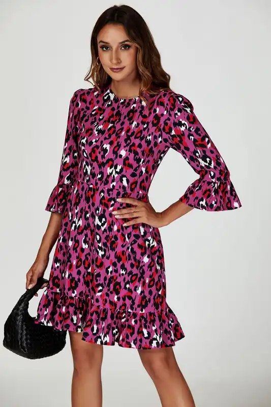 Leopard Print Mini Dress In Pink - FS Collection