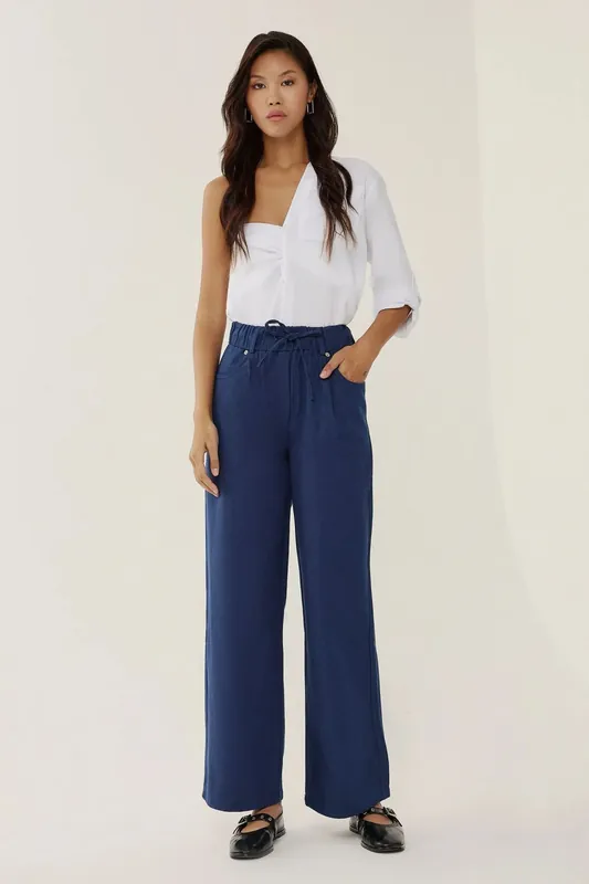 Wide Leg Elastic Waist Denim Pants - Hiccup