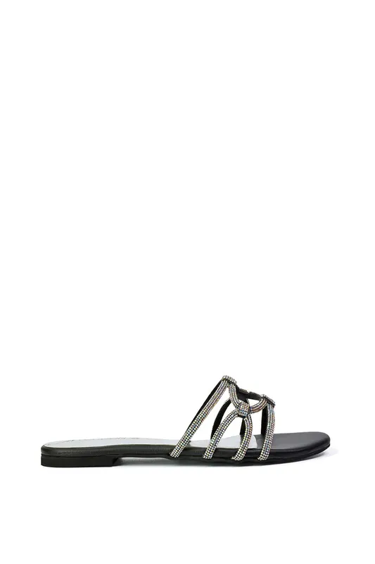 Tiger' Flat Diamante Sandal Statement Sparkly Sliders - XY London