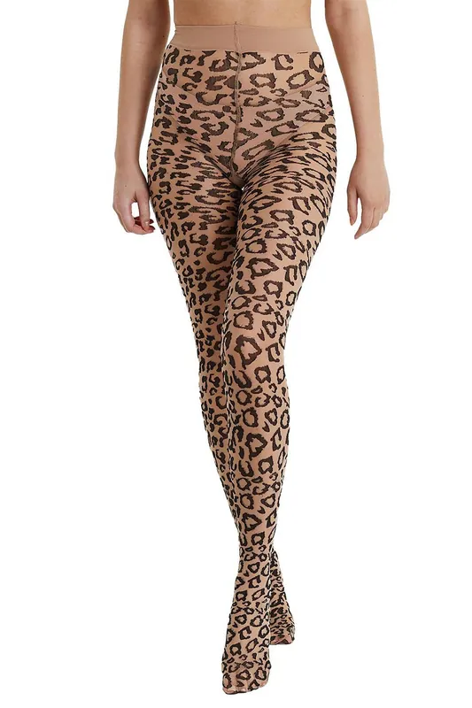 Bettie Page Leopard Knit Tights Light Nude/Black - Bettie Page Lingerie