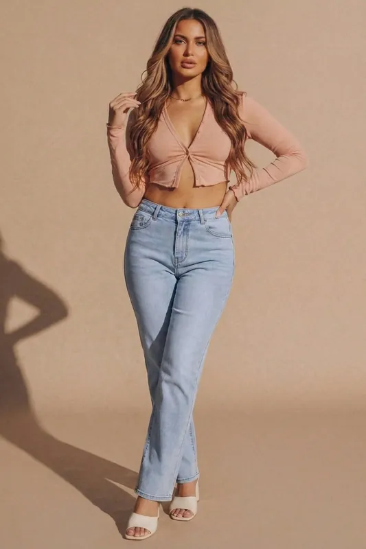 Distressed With Rhinestone Back Pink Pocket Jean - Femme Luxe