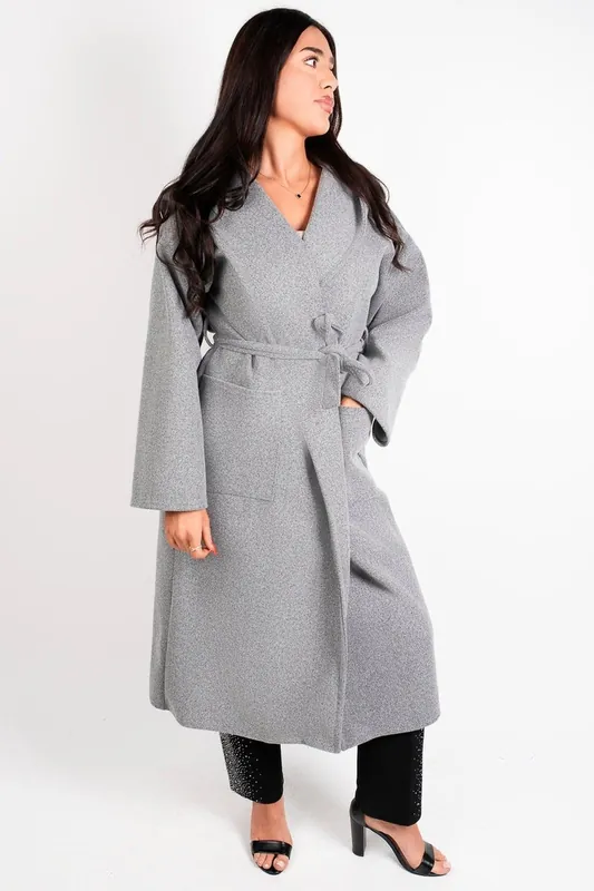 Vionna Hooded Longline Belted Wrap Coat - IKRUSH