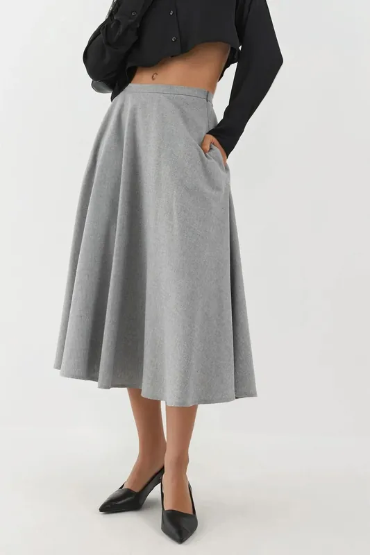 High Waist Midi A-Form Skirt with Zipper Closure
