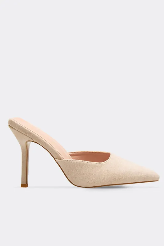 Mule Style Faux Suede Stiletto Shoes - EGO