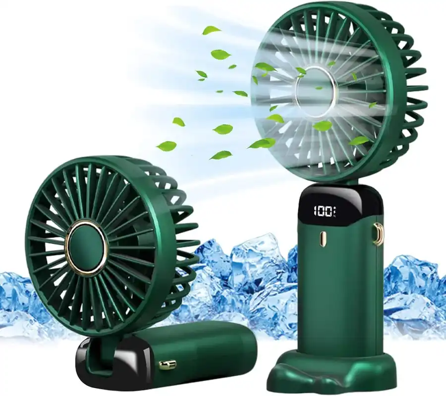 2 in 1 Portable Mini Handheld Fan Rechargeable LED Portable Table USB-C Green