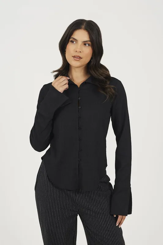 Long Sleeve Button Through Collared Blouse - Brave Soul
