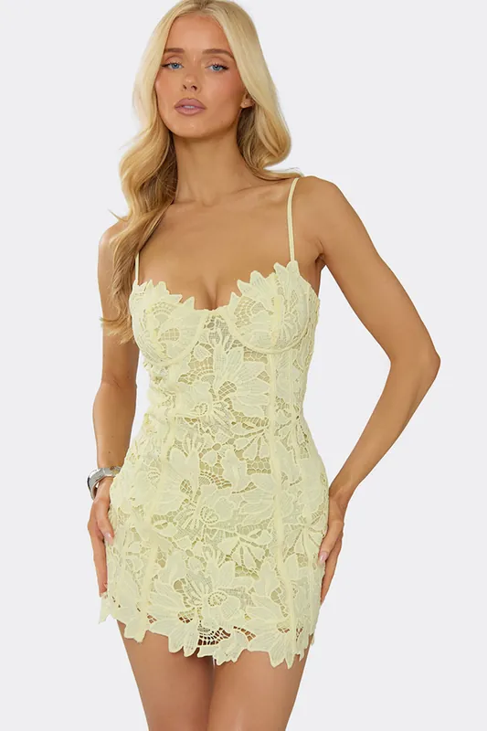 Body Contouring Strappy Underwired Lace Mini Dress - EGO