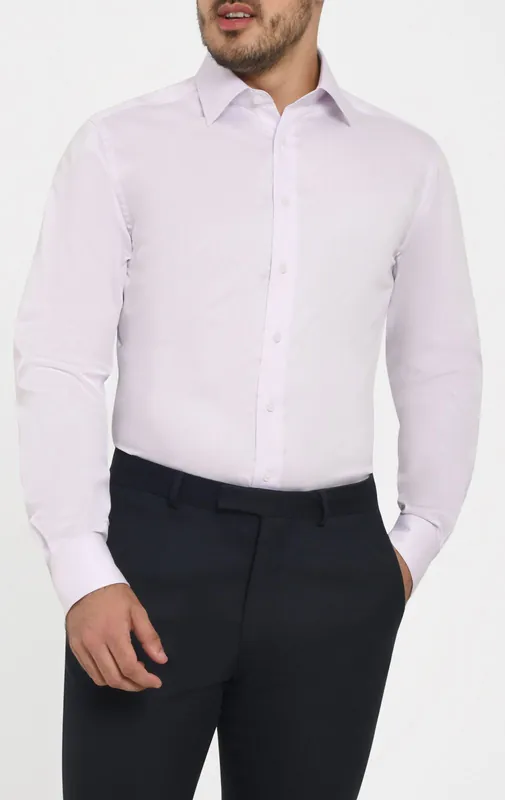 Lilac Herringbone 100% Cotton Easy Care Shirt - Dobell
