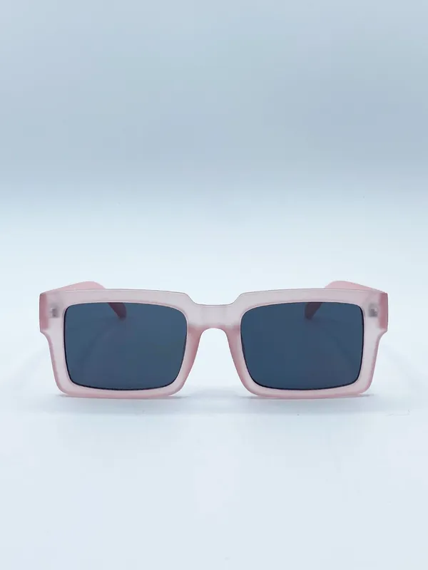 Square Frame Sunglasses in Matte Pink with Black Lenses - SVNX