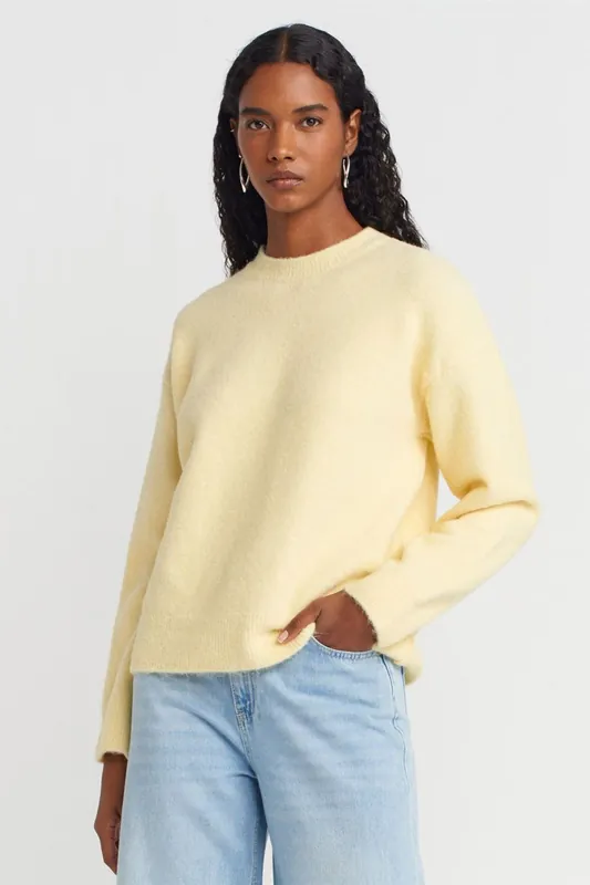 Women's Solid Crew Neck Ribbed Sweater - Dilvin