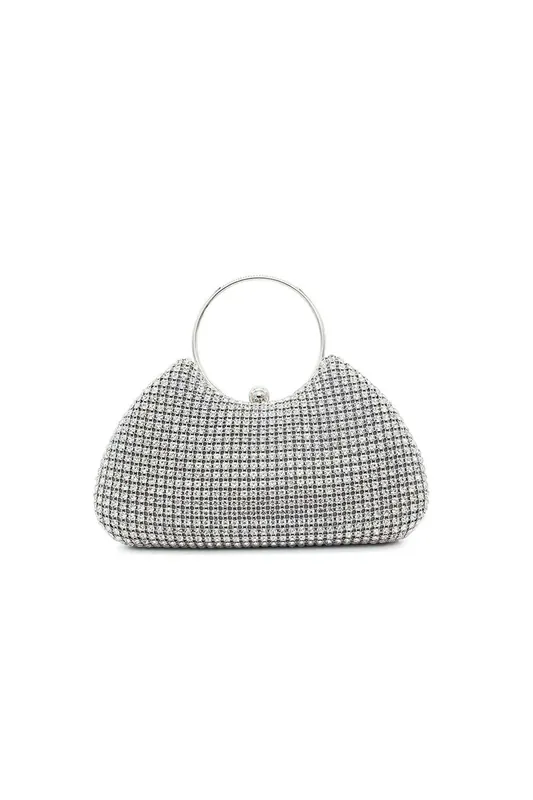 Sparkly Rhinestone Round Handle Evening Clutch Bag - Kitise