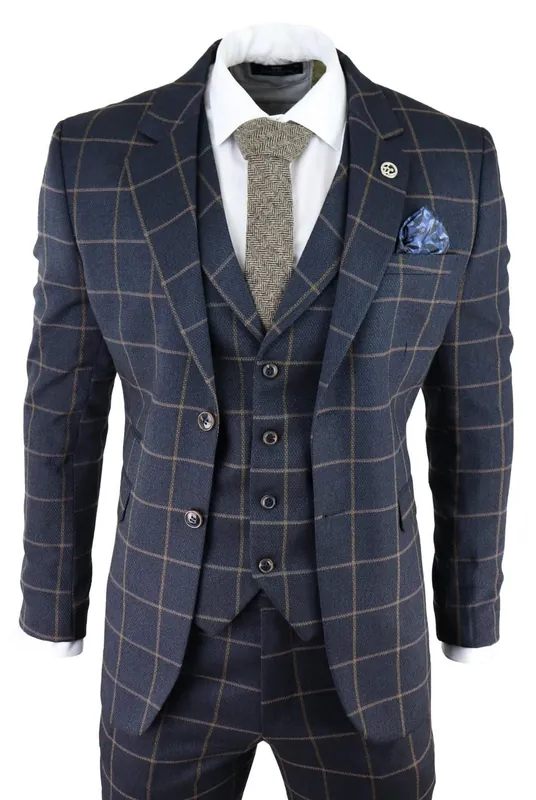 Check 3 Piece Tweed Suit Peaky Blinders 1920s Gatsby Tailored Fit - Infinity Leather