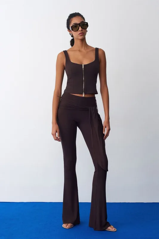 High-Waist Flare Jersey Pants With Tie Detail
