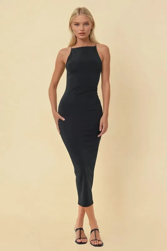 Halter Neck Bodycon Midi Dress - Hiccup