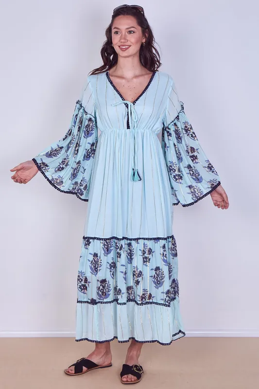 Bohemian Tiered Maxi Dress Flowy Viscose Elegance - ELAINA FASHION