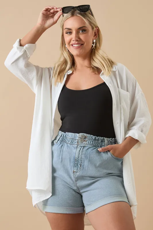 Elasticated Waist Turn Up Denim Shorts - Yours