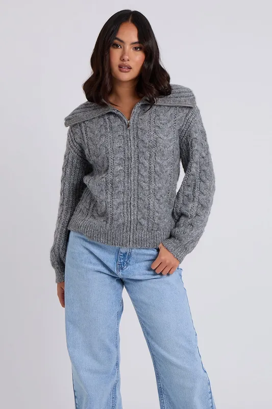 Cable Zip Up Cardigan - Urban Bliss