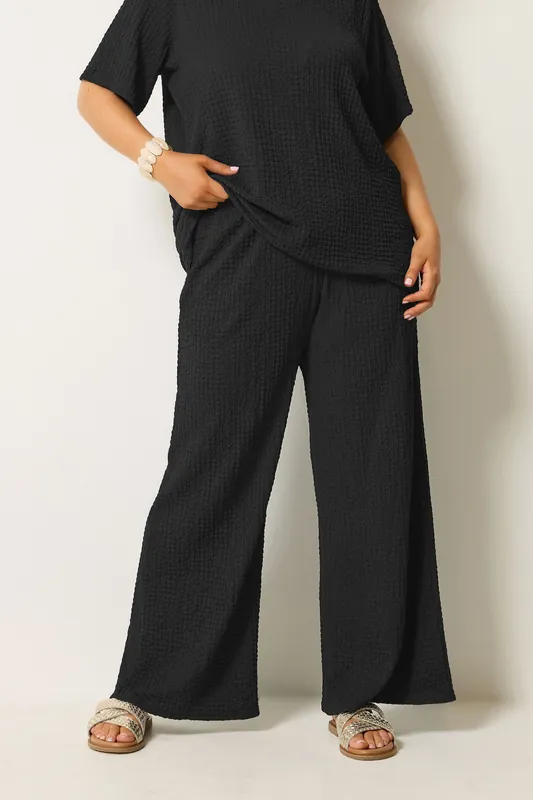 Bubble Texture Wide Leg Trousers - Yours