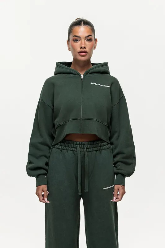 Vintage Wash Cropped Zip Through Hoodie - Good For Nothing