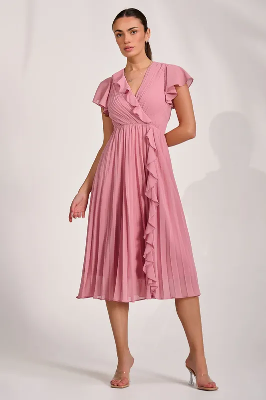 Ruffle Pleated Chiffon Midi Dress - Jolie Moi