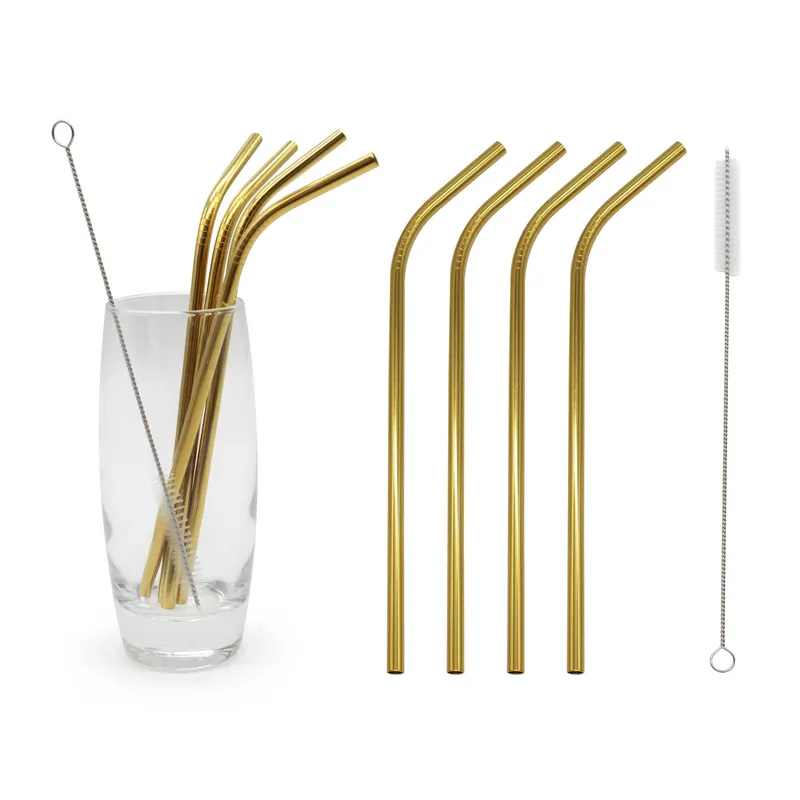 Reusable Straws Stainless Steel Gold 6 Piece Set - Glim & Glam