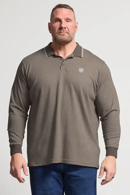 Textured Waffle Long Sleeve Polo Shirt - BadRhino
