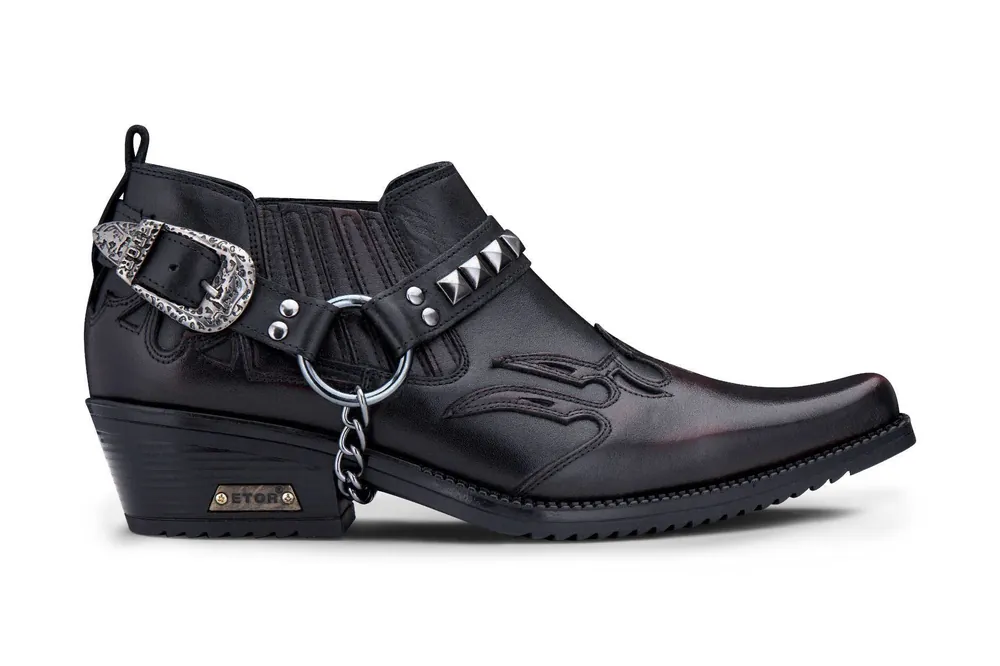 Men's Black Leather Winklepicker Studded Western Biker Shoes - Infinity Leather