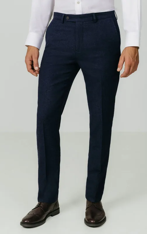 Navy Donegal Tweed Trousers - Dobell
