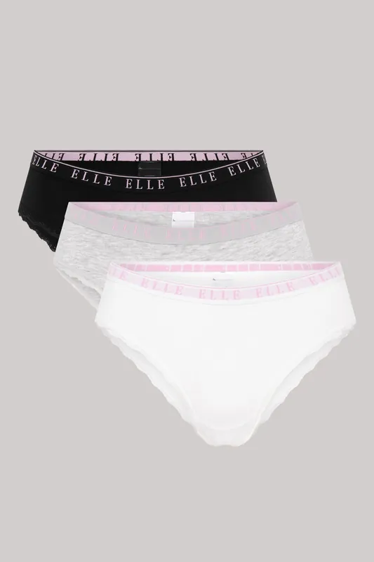 Multi Pack (3) Cotton Lace Trim Tipped Brazilian - ELLE