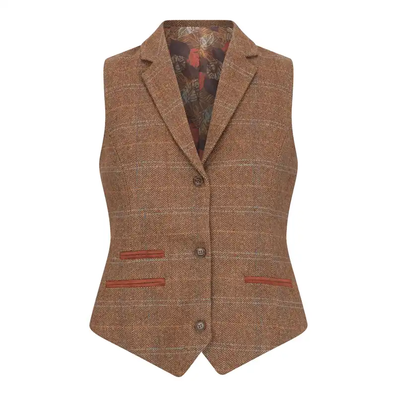Women's Tailored Fit Tweed Waistcoat in Herringbone Check - Infinity Leather