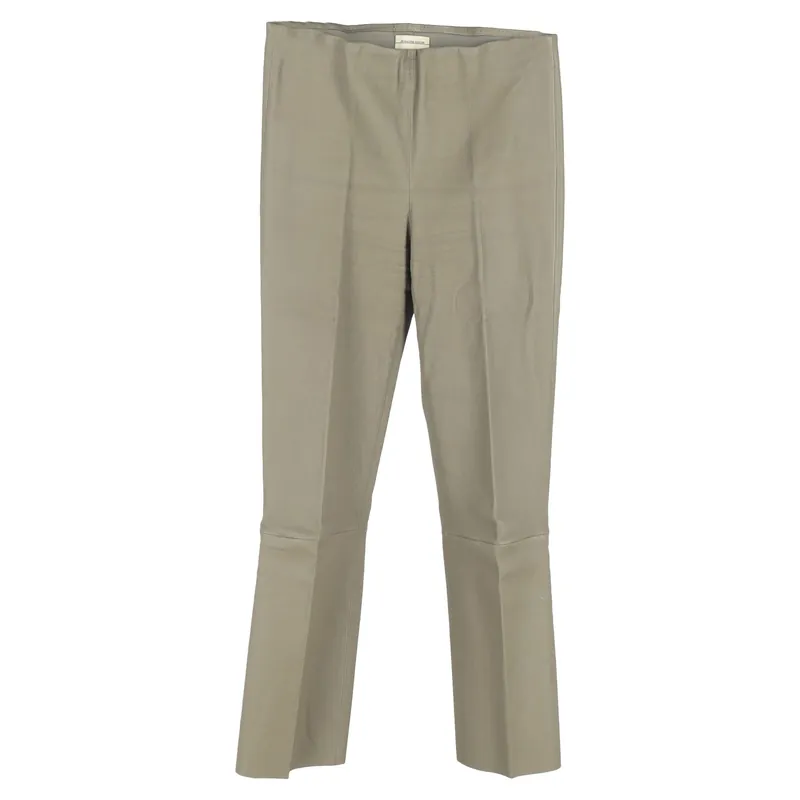 Preloved Straight-Leg Trousers in Beige Leather