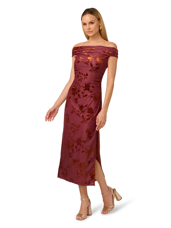 Burnout Velvet Midi Dress - Adrianna Papell