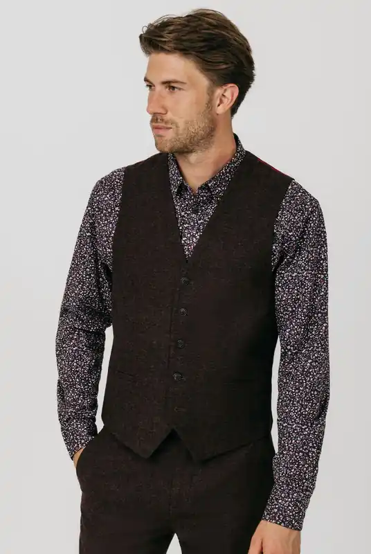 Burgundy Donegal Tweed Waistcoat - Dobell