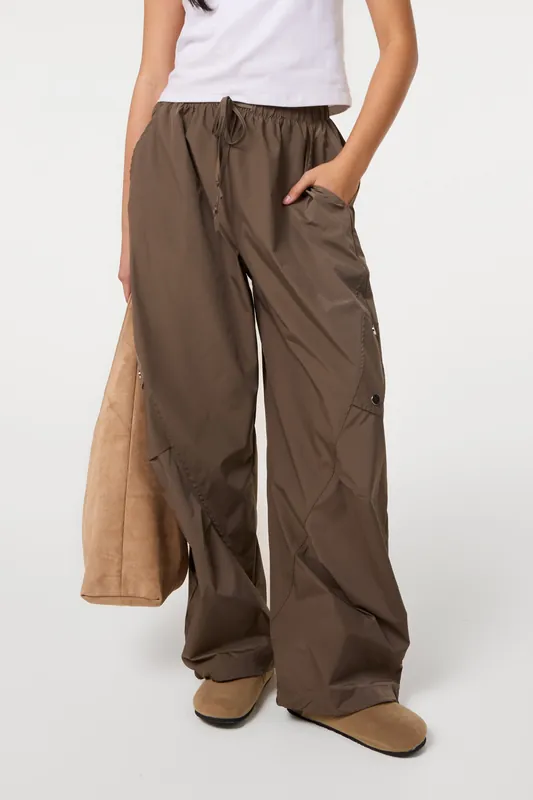 Khaki Pocket Detail Wide Leg Cargo Trousers - Pink Vanilla