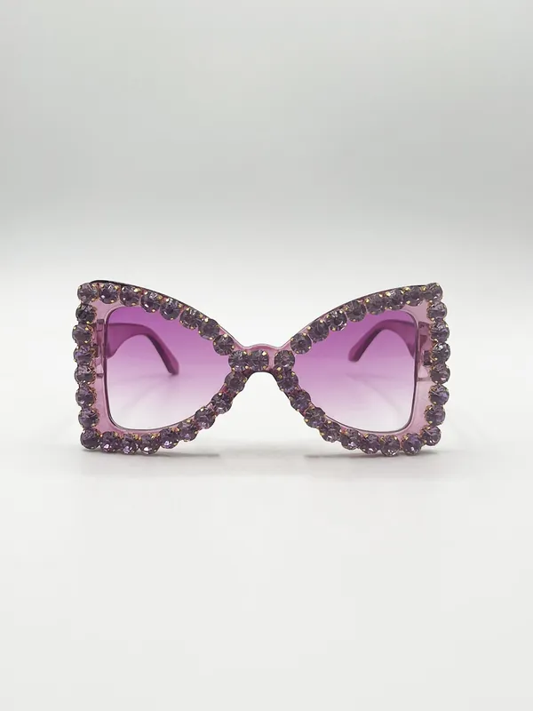 Oversized Triangular Crystal Gem Sunglasses in Purple - SVNX